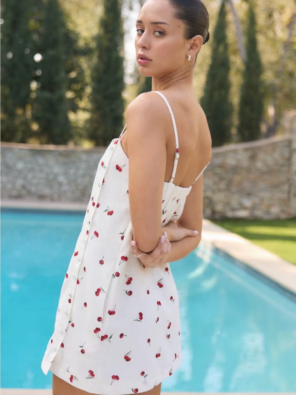 Abercrombie & Fitch White Cherry Print Spaghetti Strap Mini Dress